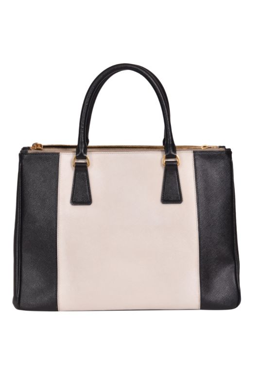 Prada Black/White Saffiano Lux Leather Gallleria Tote Bag
