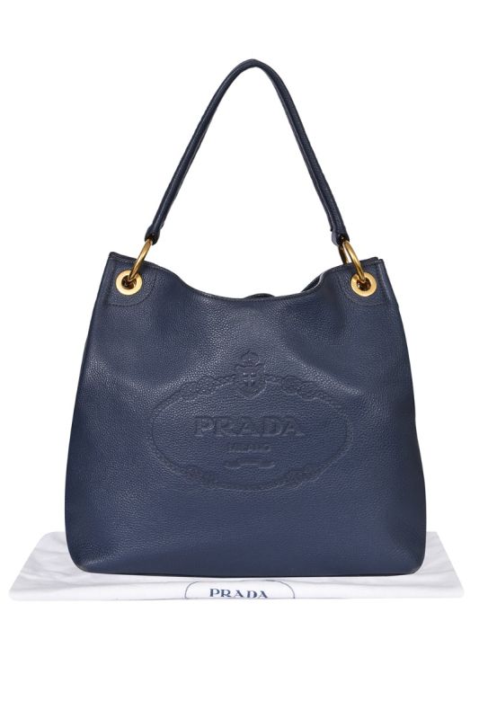 Prada Blue Leather Cervo Hobo Bag