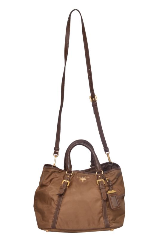 Prada Brown Nylon Bauletto Bag