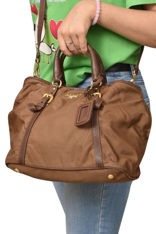 Prada Brown Nylon Bauletto Bag