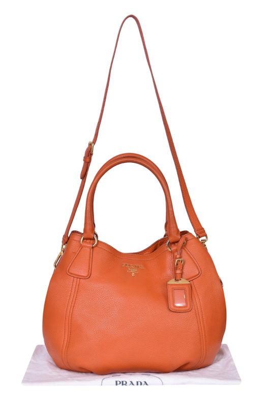 Prada Burnt Orange Vitello Diano Leather Snap Shoulder Bag