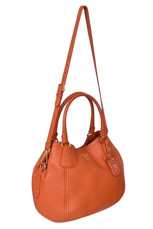Prada Burnt Orange Vitello Diano Leather Snap Shoulder Bag