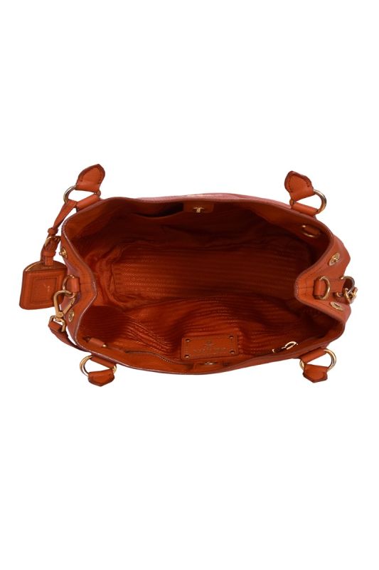 Prada Burnt Orange Vitello Diano Leather Snap Shoulder Bag