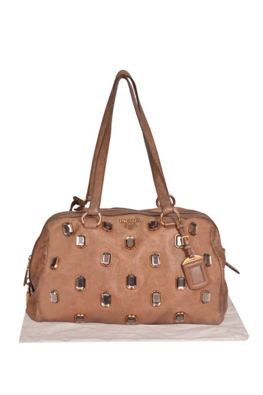 Prada Cervo Deerskin Crystal Embellished Bowler Bag