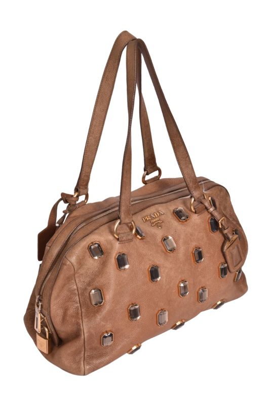 Prada Cervo Deerskin Crystal Embellished Bowler Bag