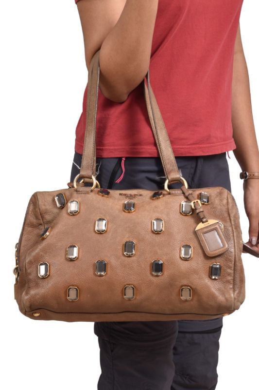 Prada Cervo Deerskin Crystal Embellished Bowler Bag