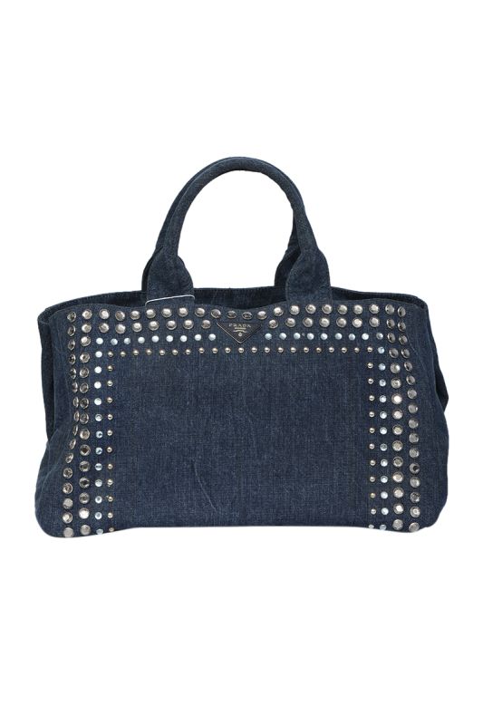 Prada Denim Canapa Studded Handbag