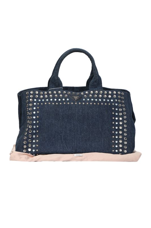 Prada Denim Canapa Studded Handbag