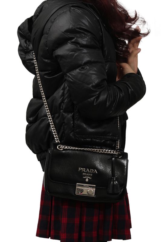 Prada DiagrammePatent Leather Handbag