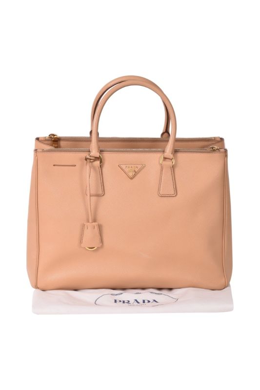 Prada Double ZipBeige Saffiano Lux Tote Bag