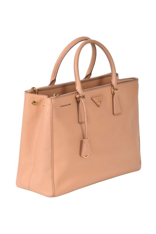 Prada Double ZipBeige Saffiano Lux Tote Bag