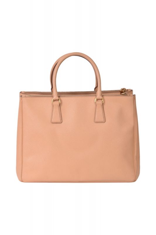 Prada Double ZipBeige Saffiano Lux Tote Bag