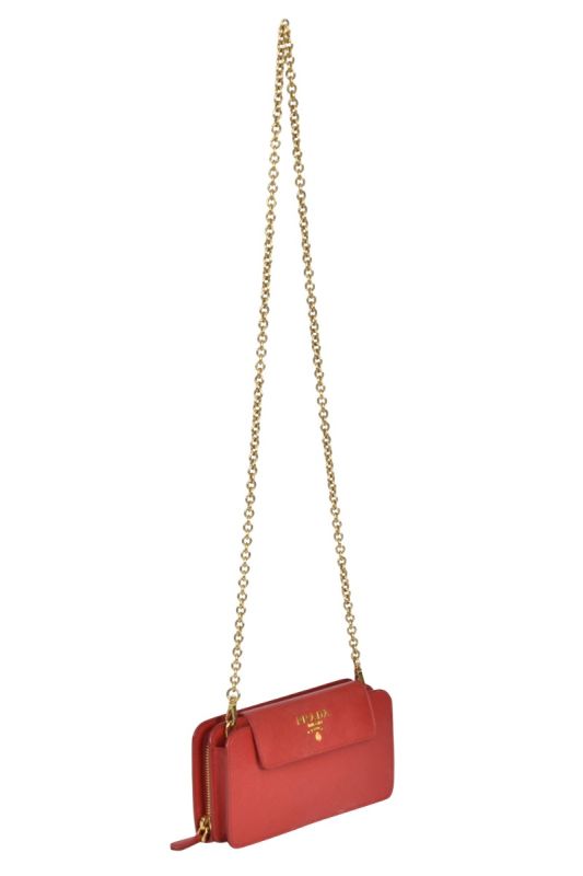 Prada Fiery Red Saffiano Leather Mini Wallet Chain Bag