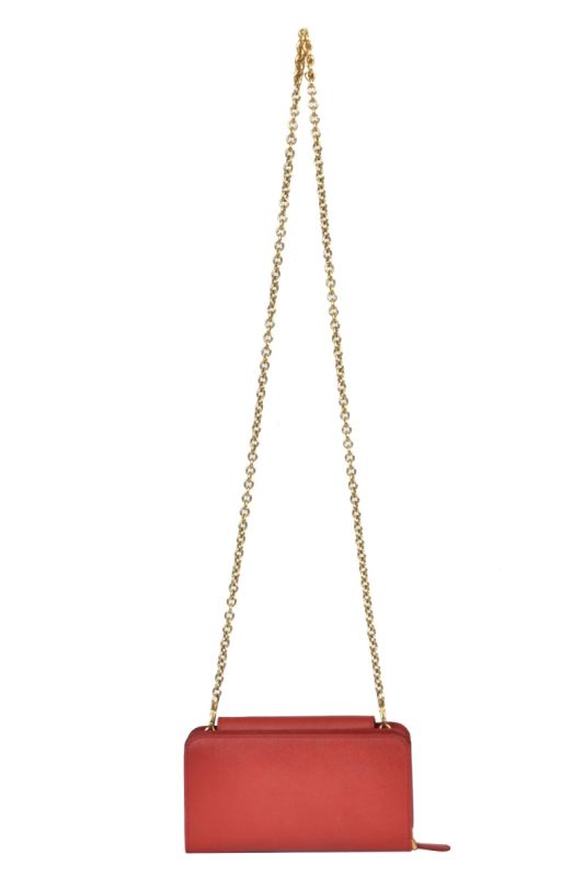 Prada Fiery Red Saffiano Leather Mini Wallet Chain Bag