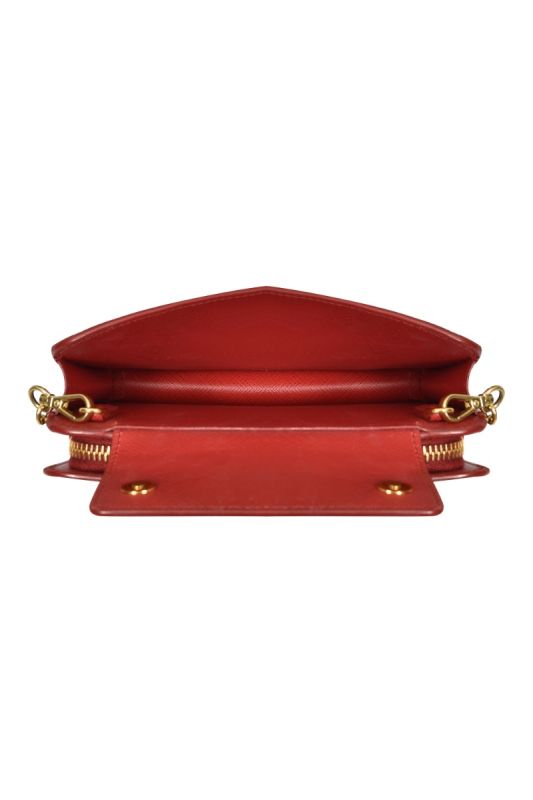 Prada Fiery Red Saffiano Leather Mini Wallet Chain Bag