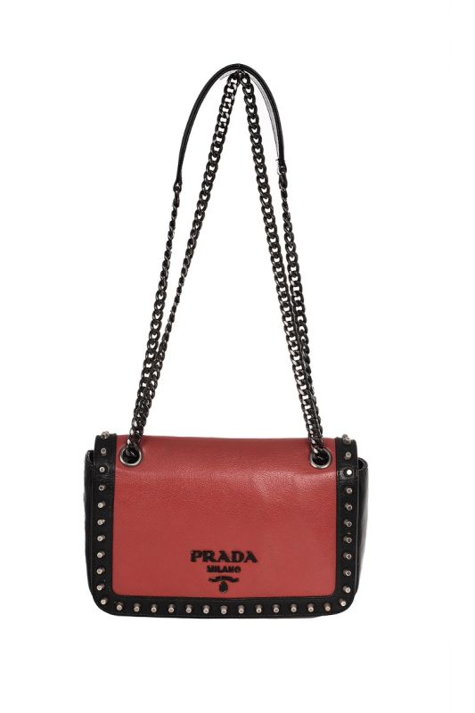 PRADA GLACE CALFSKIN STUDDED BAG