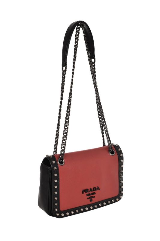PRADA GLACE CALFSKIN STUDDED BAG