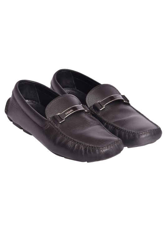 Prada Logo Plaque Leather Loafers