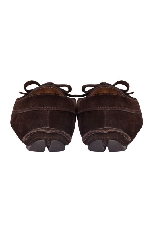 Prada Milano Gold Logo Brown Suede Loafers
