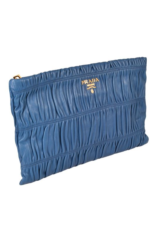 PRADA  NAPPA DRESSY GAUFRE RUCHED CLUTCH