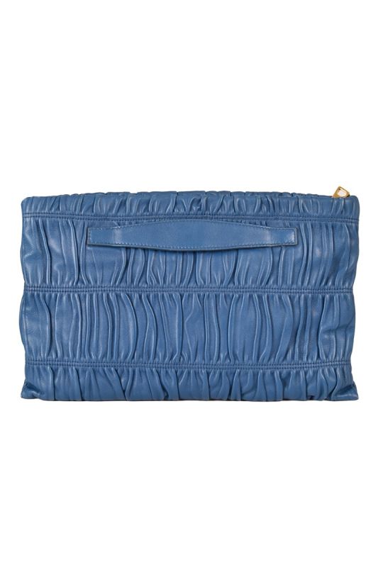 PRADA  NAPPA DRESSY GAUFRE RUCHED CLUTCH