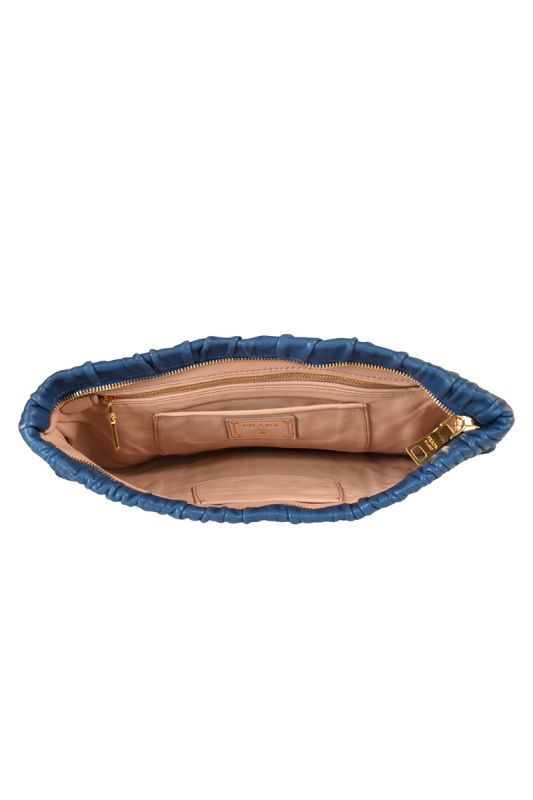PRADA  NAPPA DRESSY GAUFRE RUCHED CLUTCH