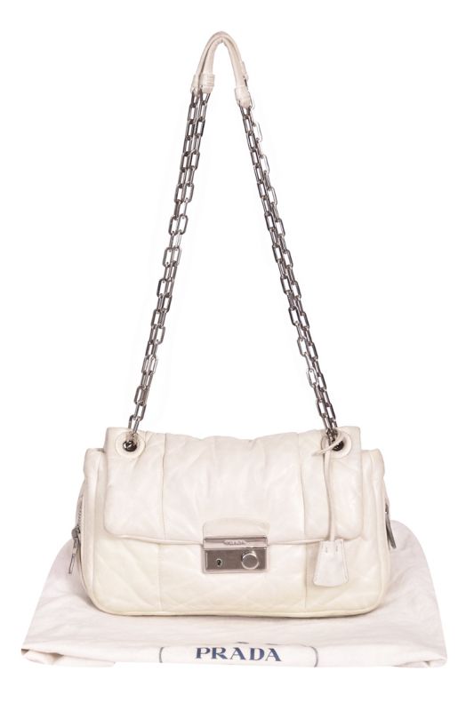 Prada NappaBomber Flap White Chain Shoulder Bag