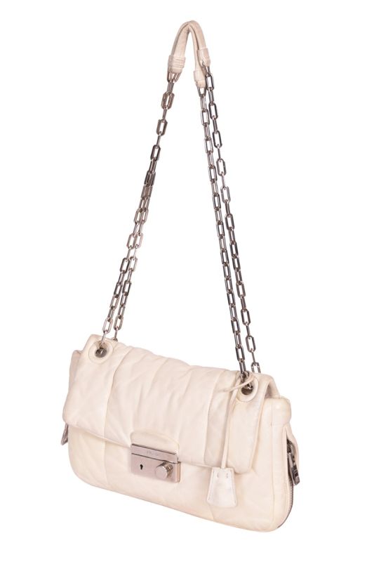 Prada NappaBomber Flap White Chain Shoulder Bag