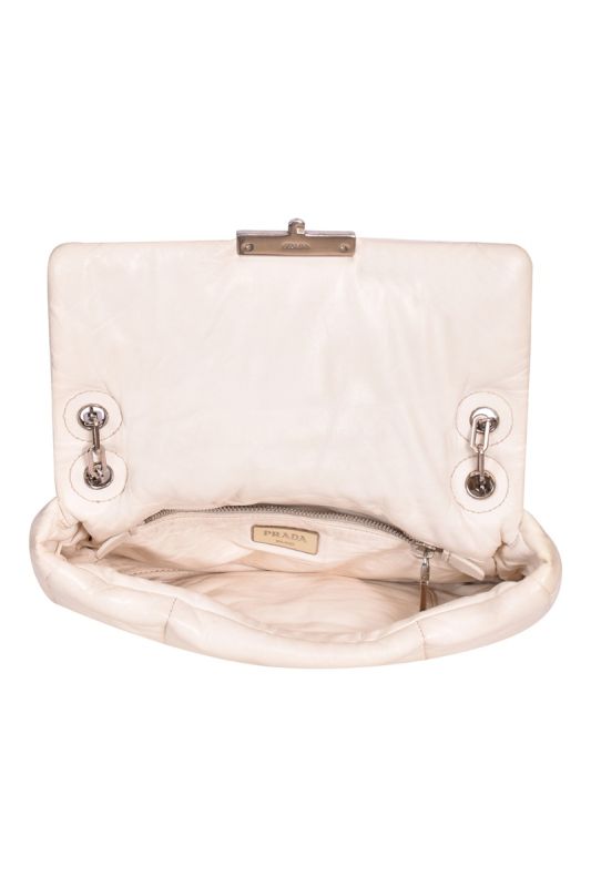 Prada NappaBomber Flap White Chain Shoulder Bag