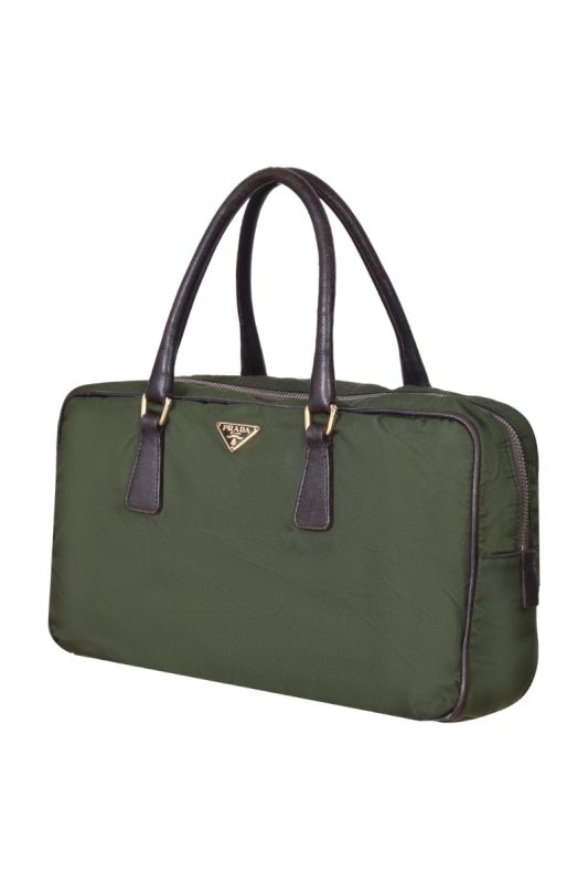 Prada Olive Green Nylon Zip-Around Handbag