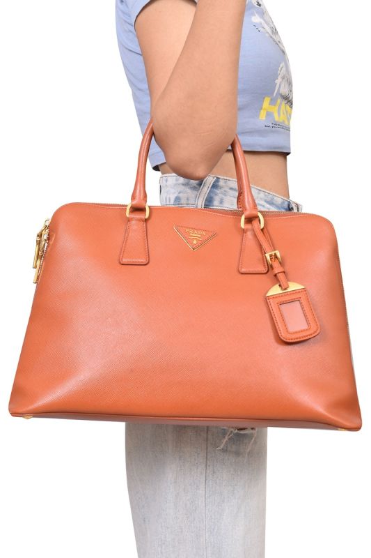 Prada Orange Saffiano Leather Handba