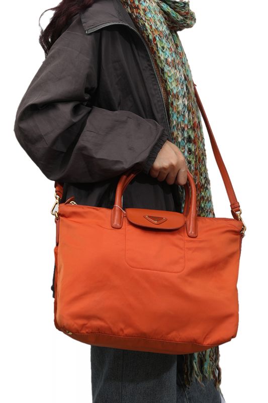 Prada Orange Tessuto Tote Bag