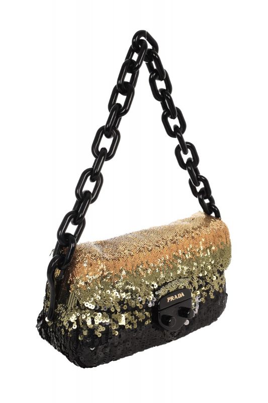 PRADA ORO PAILLETTES RESIN CHAIN SHOULDER BAG