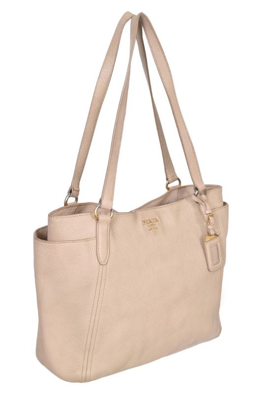 Prada Pebbled Leather Beige Tote Bag