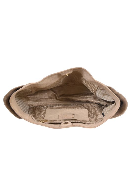 Prada Pebbled Leather Beige Tote Bag