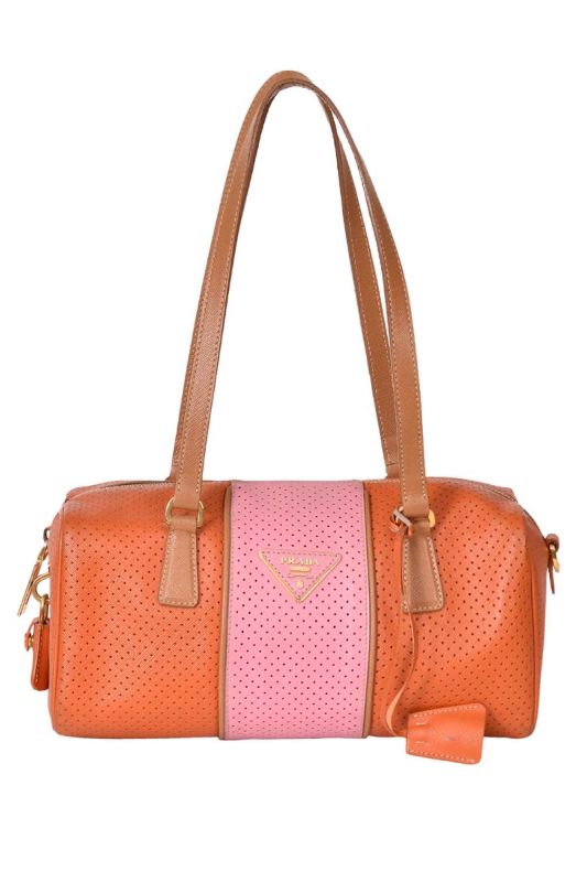 Prada Perforated Saffiano Fori Striped Shoulder Bag