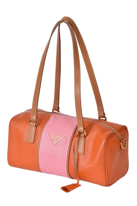 Prada Perforated Saffiano Fori Striped Shoulder Bag