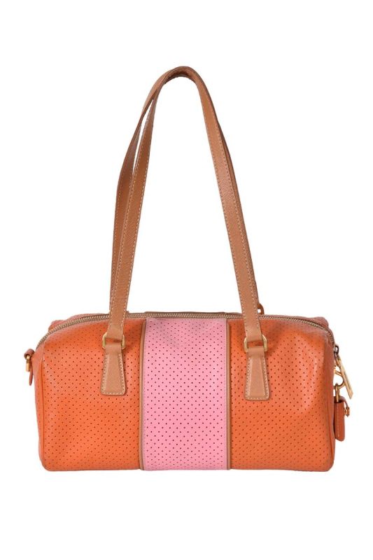 Prada Perforated Saffiano Fori Striped Shoulder Bag