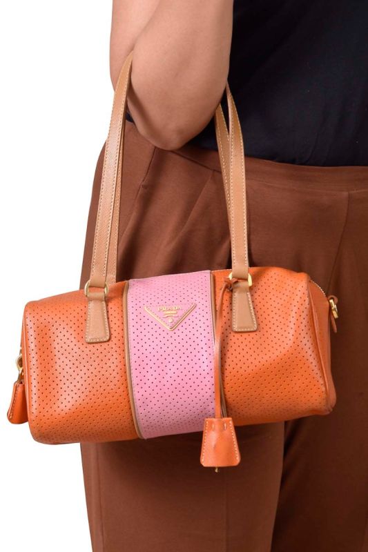 Prada Perforated Saffiano Fori Striped Shoulder Bag
