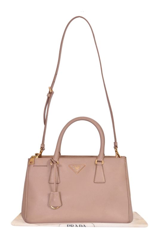 Prada Poudre Pink Saffiano Lux Leather Middle Zip Tote Bag