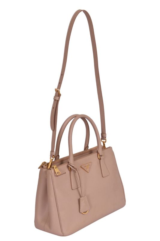 Prada Poudre Pink Saffiano Lux Leather Middle Zip Tote Bag
