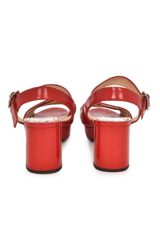 PRADA RED PLATFORM ANKLE WRAP SANDALS