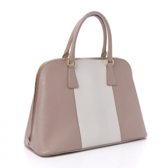 PRADA SAFFIANO LUX BI-COLOR PROMENADE CAMMEO TALCO TOTE BAG