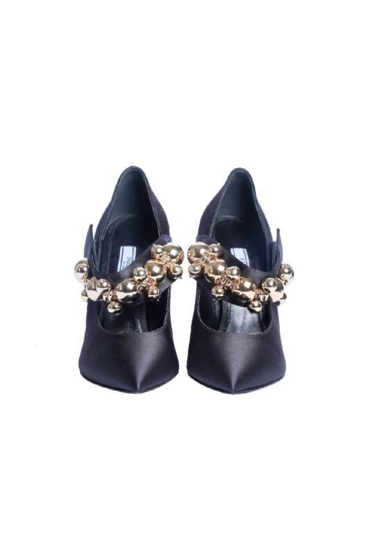 Prada Satin Black Pearl Strap Heels