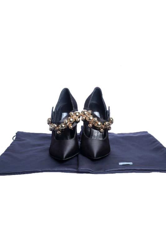 Prada Satin Black Pearl Strap Heels
