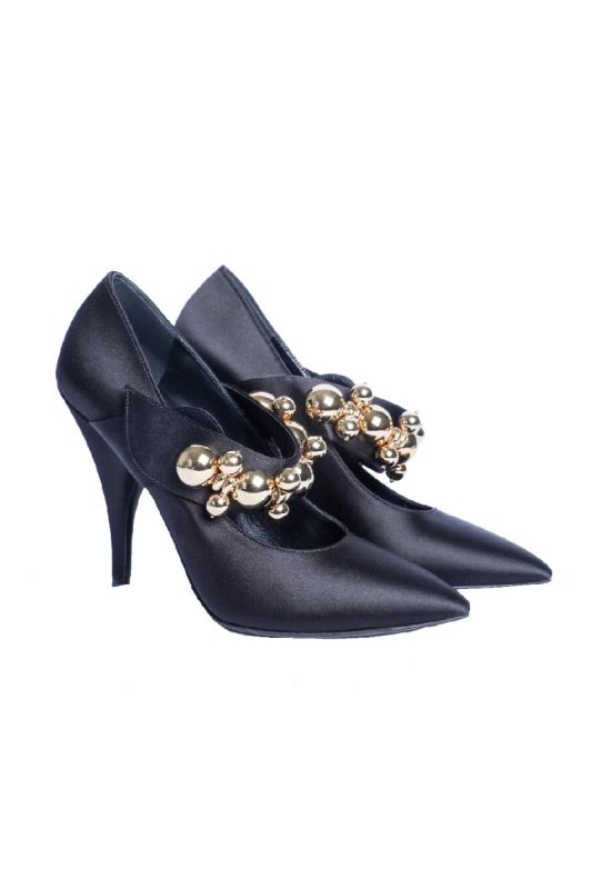 Prada Satin Black Pearl Strap Heels