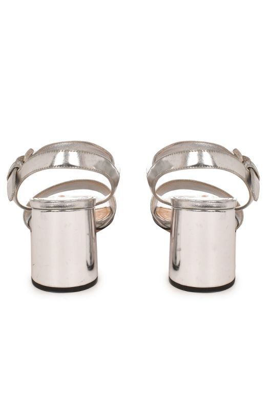 PRADA SILVER PLATFORM ANKLE WRAP SANDALS