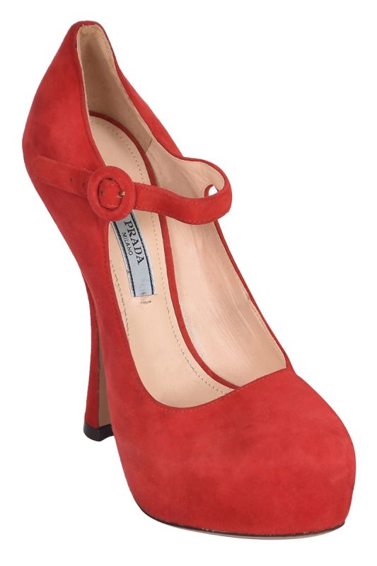 Prada Suede Mary Jane Platform Red Pumps