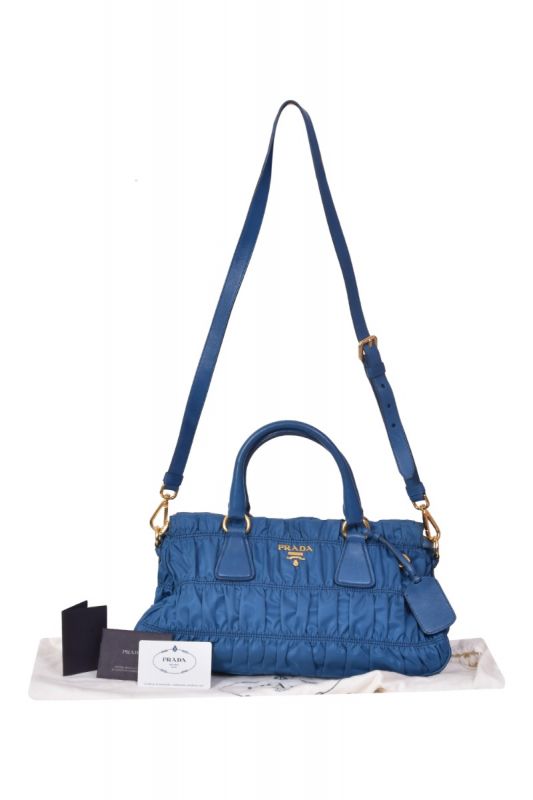 Prada Tessuto Gaufre Ruched Nylon Tote Bag
