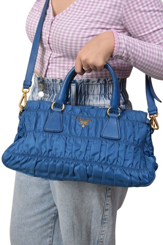 Prada Tessuto Gaufre Ruched Nylon Tote Bag